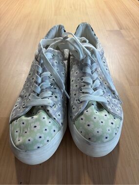 Call It Spring Floral Canvas Sneakers in Light Green and White